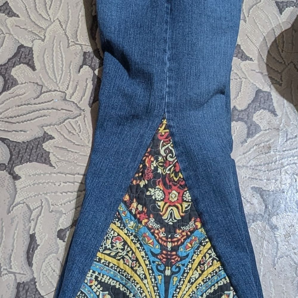 Bell Bottom Jeans With Quilted Fabric Inserts